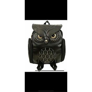 Black Owl Backpack with adjustable straps, soft, PU, leather versatile, travel b